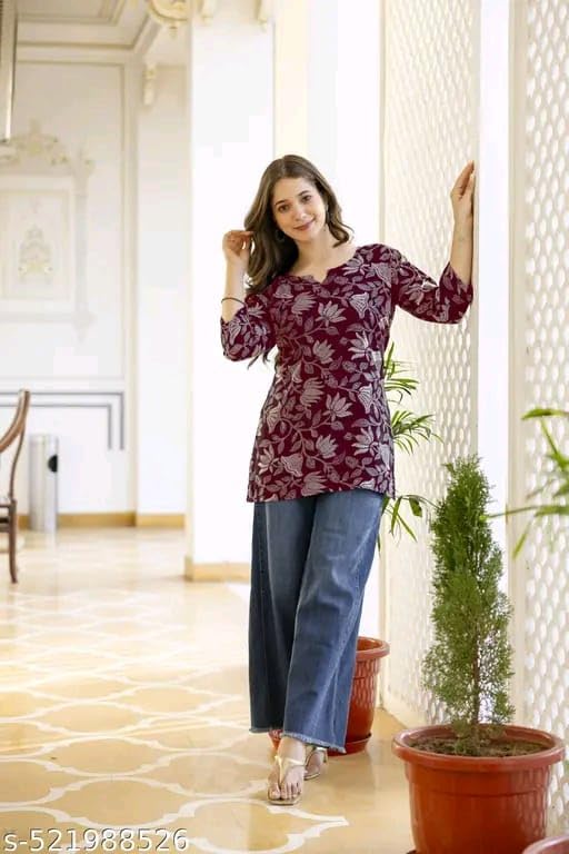 Image of SIROTA Rayon Short Top for Women | Tunic for Jeans | Western Short Kurti | Stylish Straight Ladies Kurta | Ethnic Kurta for Girls