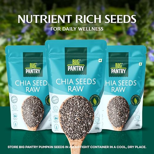 Image of Big Pantry Chia Seeds 500g | Rich in Calcium, Protein & Fiber, Omega 3 and Antioxidants | Seeds for Weight Management | Non-GMO & Gluten-Free | Raw Seeds for Smoothies & Oatmeal (Pack of 3)
