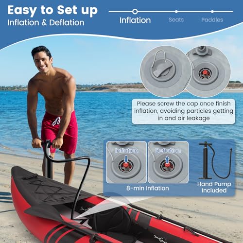 S AFSTAR Inflatable Kayak, 2 Person Canoe with 507 lbs Capacity, Drop-Stitch Floor, All Accessories & Carry Bag, 12.5 ft Large Sit in Tandem Kayak for Fishing, Camping & Exploring for Adults
