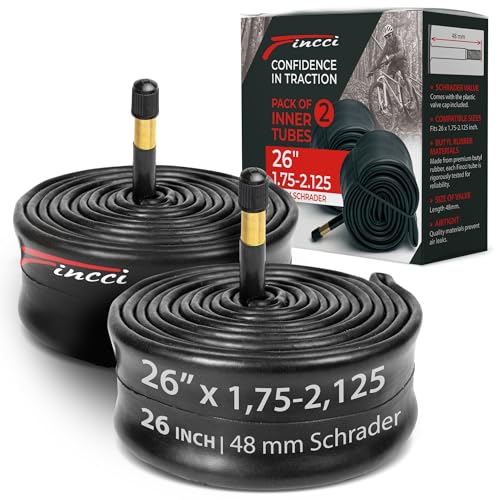 Fincci Fahrradschlauch 26 Zoll - Fahrrad Schlauch MTB 26 x 1.75 x 1.95 x 2.00 x 2.10 Zoll mit Schrader Auto Ventil 48 mm - Schläuche für Mountainbike, E Bike, Rennrad Fahrrad, Klapprad - 2er Pack