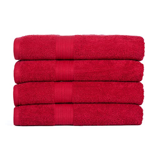 Ample Decor Bath Towels 30 X 54 Inch 100% Cotton 600 Gsm, Oeko Tex Certified Absorbent Soft Premium Quality Durable Machine Washable, Ideal Bathroom, Pool, Hotel, Spa - Red #TOP2