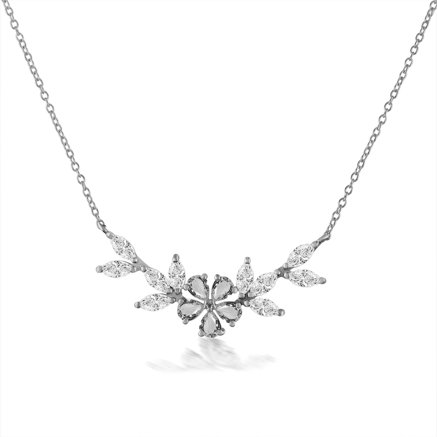 Gem O Sparkle925 Sterling Silver Nature's Grace: Exquisite Leaf Flower Necklace with Chain