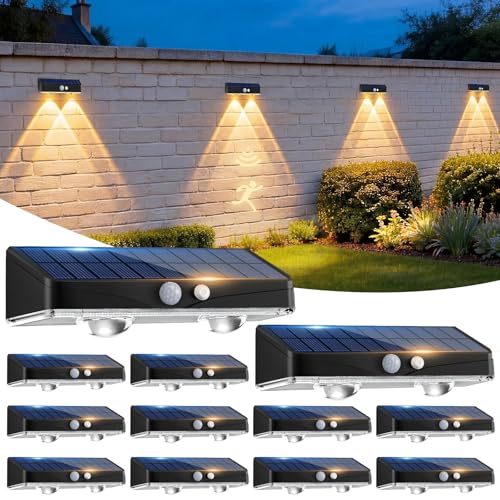 kolpop Warm White Solar Fence Lights Outdoor,Fence Lights Solar Powered with Motion Sensor,IP65 Waterproof,3 Modes LED Solar Lights for Patio,Backyard,Railing,Wall,Nighttime,Party,Pool,12 Pack by kolpop - Used condition - US$39.28