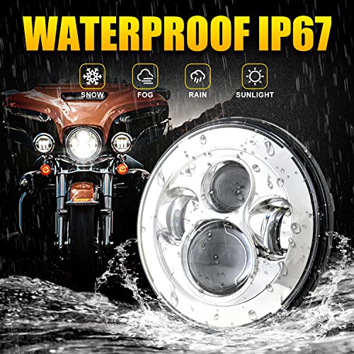 Image of Dot Approved 7Inch Chrome LED Headlight with Mounting Bracket Compatible with Motorcycle Tour,FLD,Softail Heritage,Street Glide,Road King,Electra Glide,Yamaha V-Star Road Star Wrangler