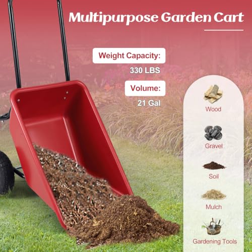 Image of Goplus 2 Wheel Wheelbarrow, 330 LBS Utility Garden Cart (Red)