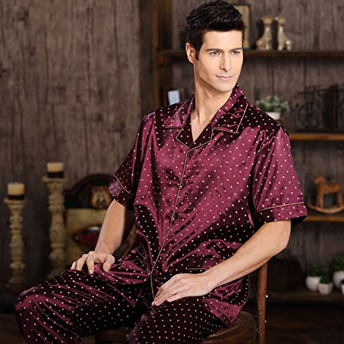 Only Faith Men's Summer Short Sleeve Button Silk Pajama Sleepwear Set2