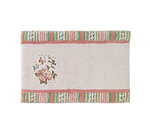 Avanti Linens - Bath Mat, Cotton Bath Rug, Decorative Bathroom Decor (Butterfly Garden Collection),White