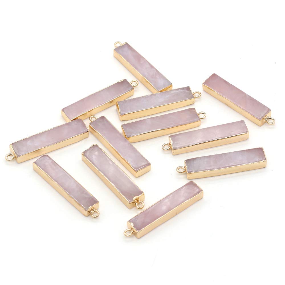 LHJ 5PCS Natural Rose Quartz Pendant Rectangle Shape Gemstone Stone Pendants Charms Pendants for DIY Necklace Bracelet Jewelry Making