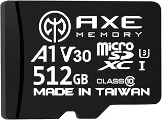 AXE MEMORY 512GB Micro SD Card 4K Ultra Full HD Video High Speed MicroSDXC Up to 95MB/S A1 V30 UHS-I U3, with SD Adapter