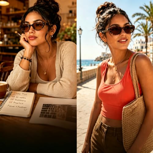 Image of GenXenon Tea Cat-Eye Elegant Smart Translation Polarized Sunglasses Women