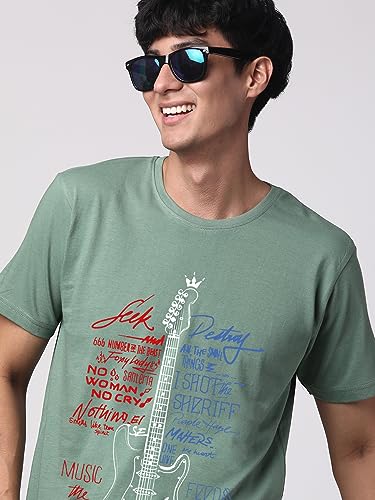 Image of ADRO Guitar Design Printed T-Shirt for Men - 100% Cotton, Regular Fit, Soft Breathable Fabric.