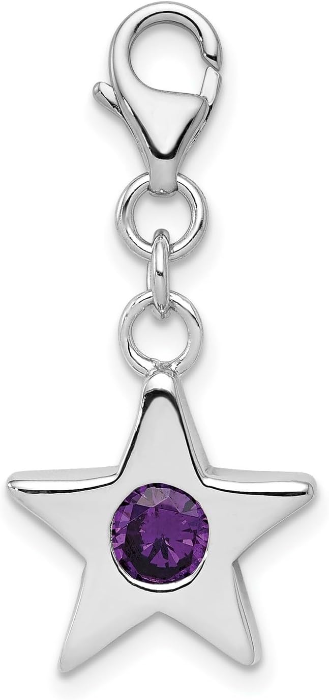 Sterling Silver Star Charm with Lobster Clasp, Round Purple Gemstone Center, Celestial Jewelry for Women, Compatible with Necklace or Bracelet, Astrology Inspired 925