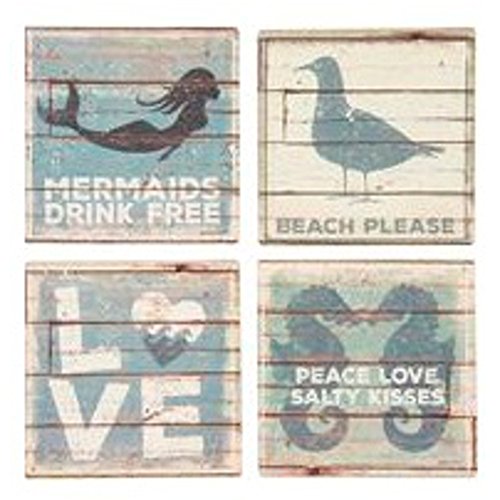 Primitives by Kathy 30899 Absorbent Stone Coaster Set, Beach
