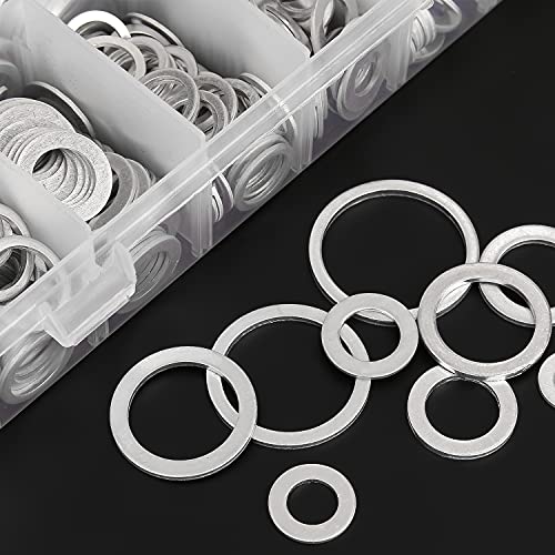 Image of HELIFOUNER 560 Pieces 18 Sizes Automotive Drain Plug Gaskets, Oil Crush Washers, Aluminum Flat Washers Assortment Kit (M6 M8 M10 M12 M14 M16 M18 M20 M22 M24)