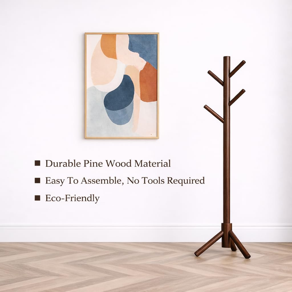 2 Pack Brown Purse Handbag Holder Stand – Durable Wood, Space-Saving Hanger, Elegant Design for Restaurant Guests, Office Use or Home Closet. Perchero