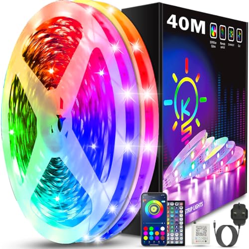 Keepsmile 40M Led Strip Lights(2 Rolls of 20M) with Music Sync,Bluetooth Smart App Control Color Changing Indoor Led Light Strips with Remote,Flexible Lights for Bedroom Birthday Home Party Decor