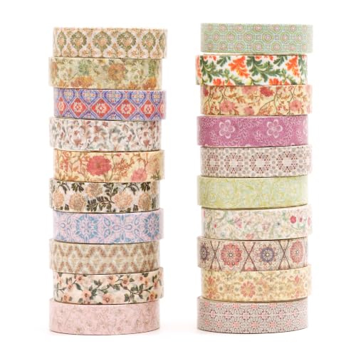 Songdao Autumn Botanical Washi Tape Set - 20 Rolls Fall Leaves Adhesive Tapes Arabesques Arts Decorative Masking Tape Sets for Craft Kids Scrapbook DIY Gift Wrapping (Cottage Mix)