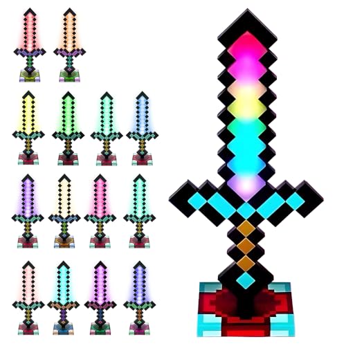 NAVESO Schwert Leuchtend 39cm Diamantschwert mit 14 Einstellbare Farbmodi Wiederaufladbar Sword Spielzeug Lampe Carft für Gaming-Schreibtisch Oder Nachttisch