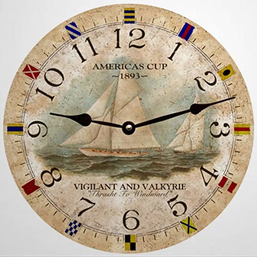 Nave Nautica - Spiaggia D'Epoca Rotondo Quarzo Orologi Da Appendere Senza Ticchettio Orologio Da Parete Silenzioso Orologio Muro Per Interno Cucina Bar 25Cm