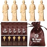 Wonderjune 5 Sets St Joseph Statue for Selling House Small Resin Saint Joseph Figurine with Instruction Prayer Card and Burial Bag for Selling Homes (Dark Brown)