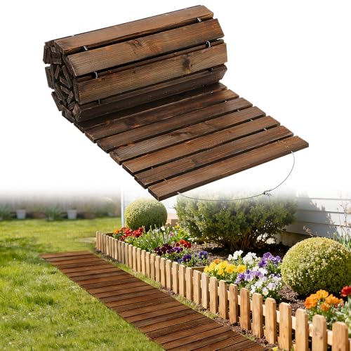 8.2ft Wooden Garden Pathway - Weather Resistant Carbonized Pine Roll Out Decorative Walkway, Boardwalk...