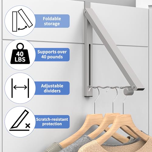 Image of Hleelomi Clothes Drying Rack for Laundry Room Organization,Foldable Over The Door Drying Racks for Saving Space, Warm Gray 1 Pack