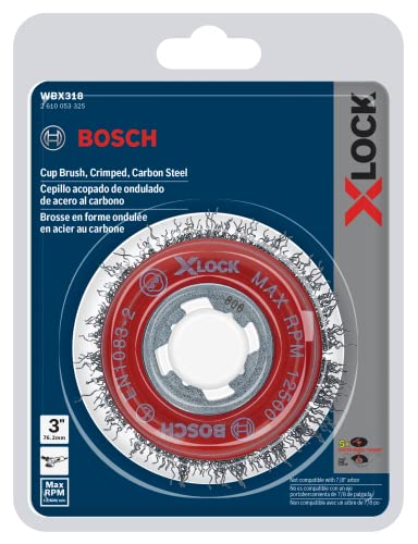 Bosch Wbx318 3 In. X-Lock Arbor Carbon Steel Crimped Wire Cup Brush For Applications In Removing Weld Scale, Burrs And Corrosion, Preparing Painting Surfaces #TOP1