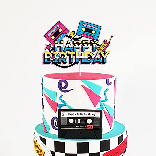 80’S 90’S Happy Birthday Cake Toppers Retro Hip Hop Theme Totally 1980S 1990S Party Decorations Born In The 80'S 90’S Decade Throwback Party Supplies #TOP3