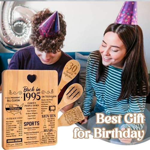 30th Birthday Gifts for Women - "Back in 1995" 30th Birthday Gifts for Men Cutting Board, Bamboo-Made Engraved "Year 1995 News" 30th Birthday Gifts #1