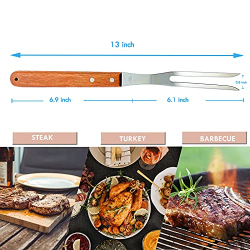 VOJACO Carving Fork, Meat Fork (2 Pack), 13 Inch Cooking Forks with Wooden Handle, Heavy Duty Stainless Steel BBQ Fork, Long Metal Chef Kitchen Forks for Barbecue, Serving, Cooking, Grilling, Roasting - Thumbnail 4