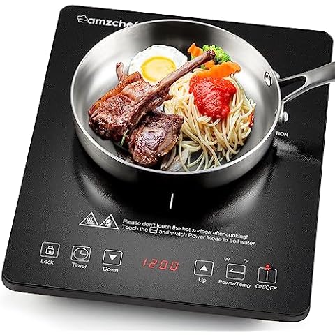 Portable Induction Cooktop AMZCHEF 1800W Induction Stove Burner with Ultra Thin Body, Low Noise Hot Plate Single Electric Cooktops Countertop Stove with 8 Temperature & Power Levels, Timer,Safety Lock Cover