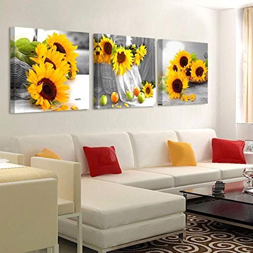 Poster tournesols jaunes en triptyque pour habiller un grand mur de salon