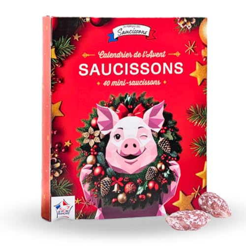 Ici Présent - Calendrier de l'Avent 2025 Coffret Gourmand Saucisson | 40 Mini-Saucissons + 4 Sticks, Artisanaux | 10 Saveurs Originales | 100% Porc Français | Charcuterie Noël | Édition Limitée