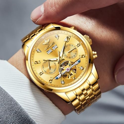 Image of OUPINKE Men Skeleton Watch Automatic Mechanical Luxury Dress Waterproof Sapphire Crystal Wrist Watches for Men