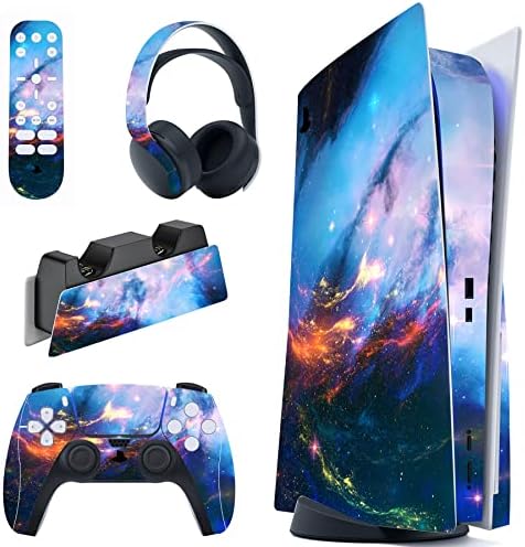 PlayVital for ps5 Skin - Disc Edition Full Set Vinyl Decal Sticker, Cover Skin Accessories for ps5 Controller & Charging Station & Headset & Media Remote - Starry Sky