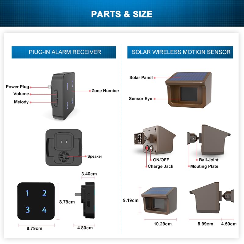 Alarma for la entrada inalámbrica Solar de 800 metros, Sensor y Detector de movimiento resistente a la intemperie for exteriores, de alerta de seguridad DIY con alta eficiencia(KIT2)