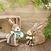 DR.DUDU Set of 2 Easter Decorations Bunny Figurines with Eggs, Spring Straw Rabbit Tabletop Decor, Rustic Sisal Bunny Statues Springtime Decor for Home Table Office Kitchen Farmhouse