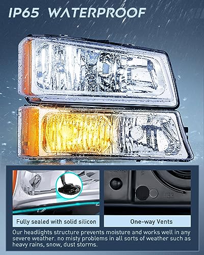 Image of Nilight Headlight Assembly for 2003 2004 2005 2006 Chevy Silverado Avalanche 1500 1500HD 2500 2500HD 3500 Chevrolet Pickup Replacement Headlamp Housing Bumper Lamp Set