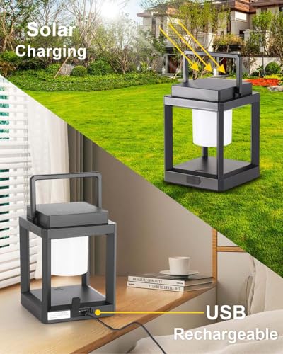 Image of Solar Lanterns Outdoor Table Lamp, Led Lamps for Nightstand, Outdoor Table Lamp for Patio Waterproof, Cordless Battery Operated Lamp, Rechargeable Solar Lantern for Reading Decor Camping