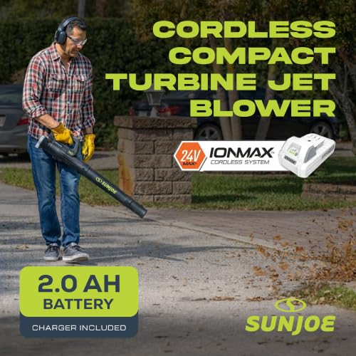 Image of Sun Joe Cordless Jet Blower, Turbine, Battery & Charger, 24V-TB-LTE | Portable Lightweight IONMAX Blower for Yard Care, Includes 24V Battery and Charger