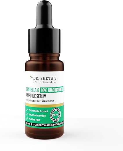 Dr. Sheth's Centella &amp; 10% Niacinamide Face Serum| Acne Scars, Acne Marks, Redness &amp; Skin Irritation|Lightweight &amp; Quick-A...