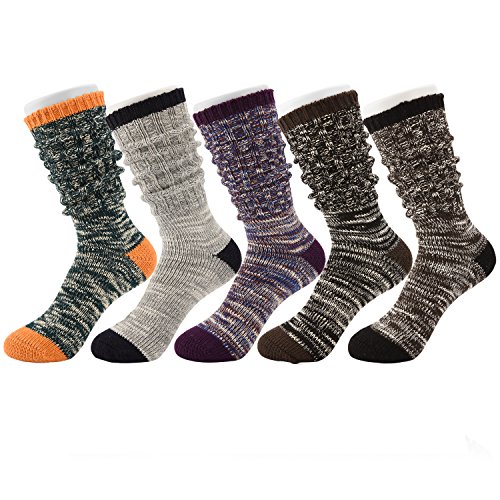 Tusong Womens 5 Pair Cotton Warm Winter Slouch Knit Socks, Boots Socks 5, One Size