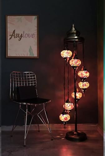 Lampe de sol turque faite à la main 7 ampoules Lampe orientale mosaïque multicolore
