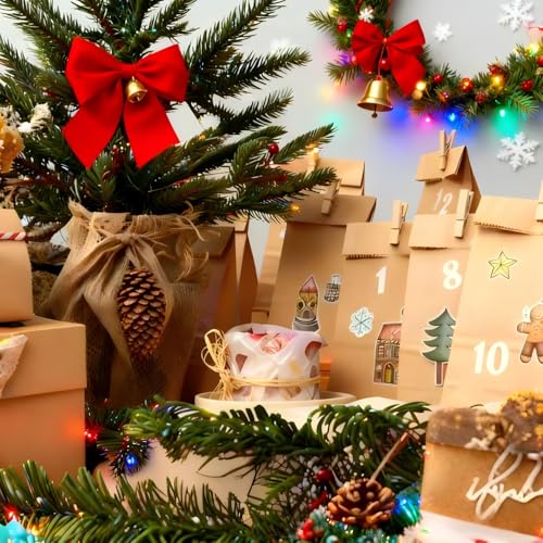 Advent Calendar for Filling - Christmas Calendar for Filling DIY Crafts DIY Adventskalender Häuser zum Basteln - 24 faltbare 3D Weihnachtshäuschen mit Zahlen-Modulen & Aufhängevorrichtung