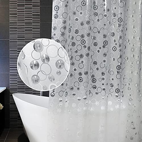 AooHome 72x72 Plastic Shower Curtain Liner - EVA 3D Circle Pattern Design Standard Bathroom Shower Curtain with Hooks, 5 Bottom Magnets, 10G Heavy Duty, Water Repellent, Semi Transparent, 72x72 Inch by AooHome - Used condition - US$14.80