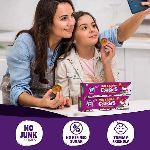 Image of BE'BE' BURP Oats & Raisins Cookies for Kids - 150g | Organic & healthy cookies with Sweetness of Jaggery | No Artificial Preservatives & Flavours | Healthy Biscuits For Kids | Tasty Baby Cookie