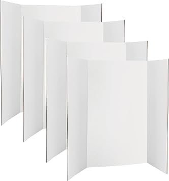 Hawksbill 4 x White Trifold Display Boards for School Projects Office Displays and Home Creativity