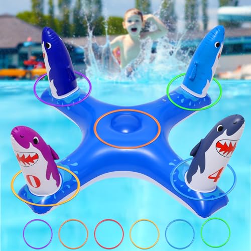 Voiiake Pool Floats Toys Games Set, Inflatable Cross Ring Toss Game Toy with 6pcs Rings for Kids Adults Family, Swimming Pool Water Game