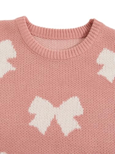 Verdusa Girl's Cute Bow Sweater Drop Shoulder Crew Neck Pullover Tops3