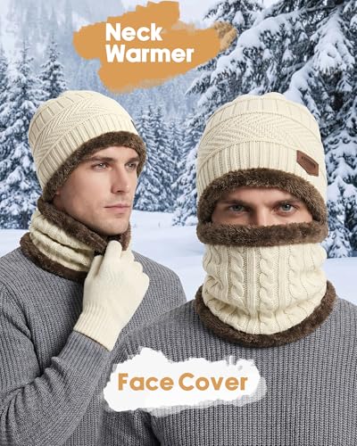 Image of Loritta Winter Hats for Men, 3 PCS Fleece Beanie Scarf Gloves Set